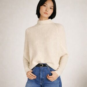 Club Monaco Cream Cashmere Emma Mock Neck Cocoon Sweater Luxury XS